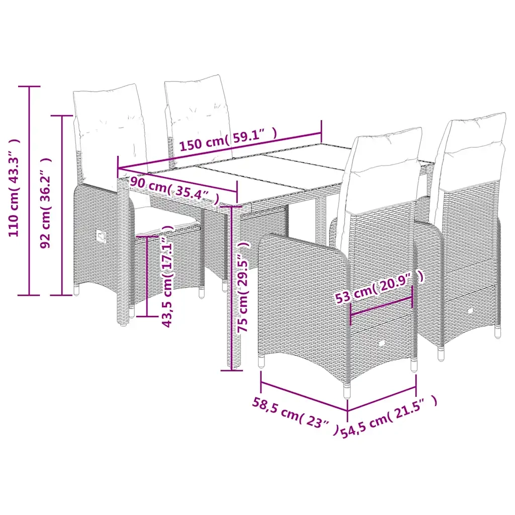 Set Bistrò da Giardino 5 pz con Cuscini in Polyrattan Marrone