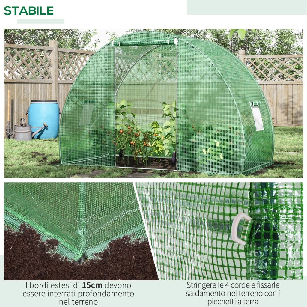 Serra Tunnel da Giardino ¨C Xylo ¨C Porta Avvolgibile, Finestre, PE Verde, Acciaio 1.5x3x2m
