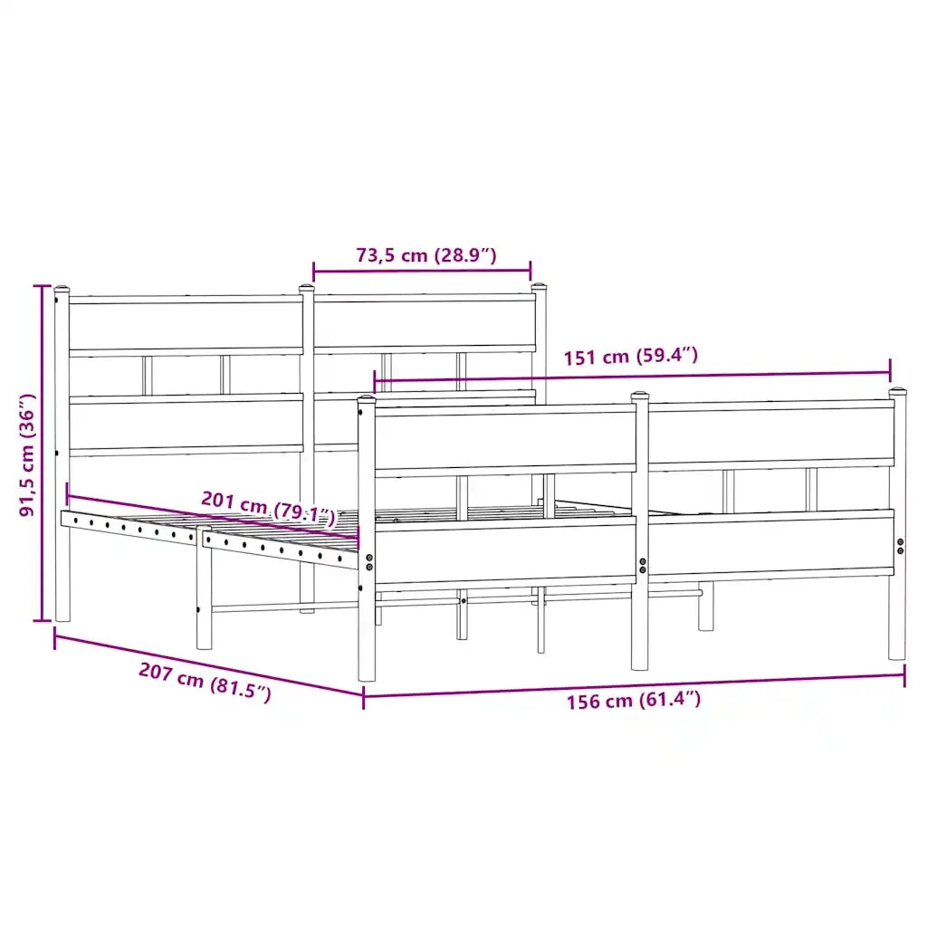 Giroletto senza Materaso in Metallo Rovere Sonoma 150x200 cm 3308470