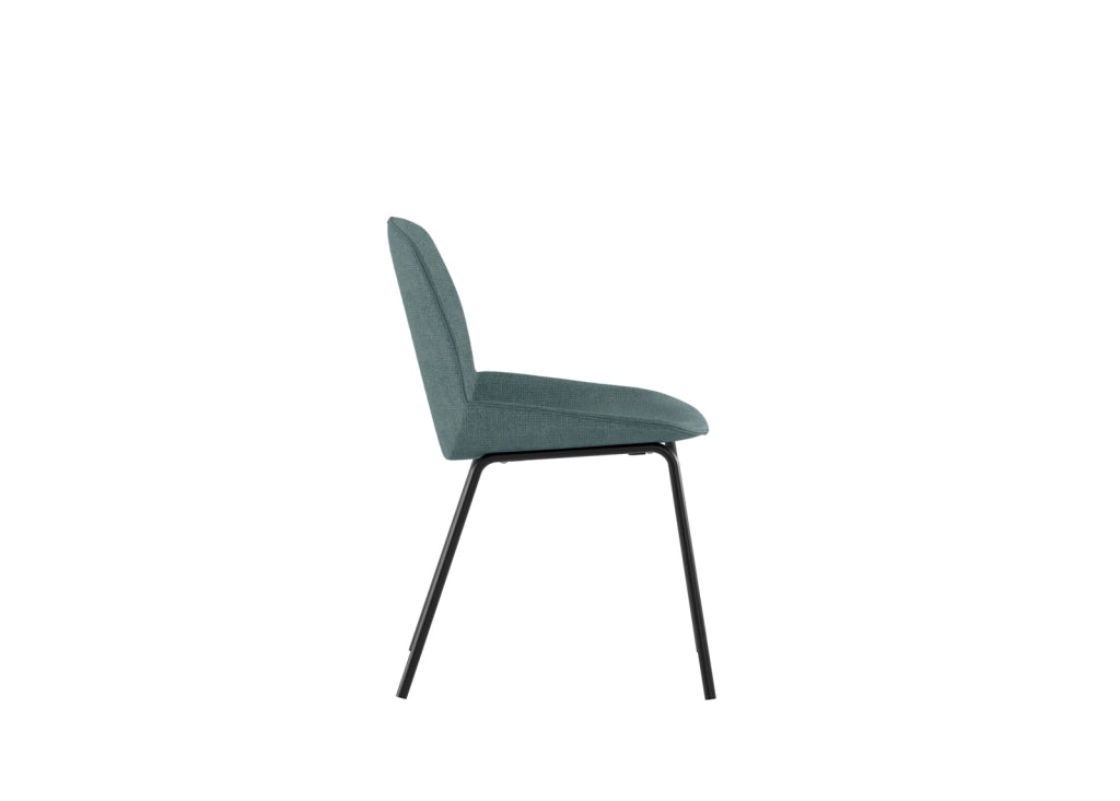 Sedia da pranzo Eva con seduta rivestita in tessuto acquamarina e struttura in polipropilene - Base in metallo nero - Dimensioni 46x57x80 cm