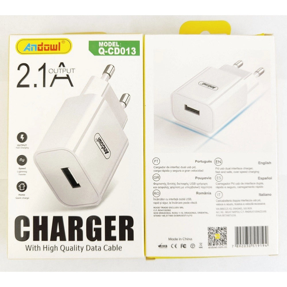 Trade Shop - Spina Caricabatterie Usb Smartphone 2.1a Ricarica Veloce Per Presa Muro Q-cd013 -