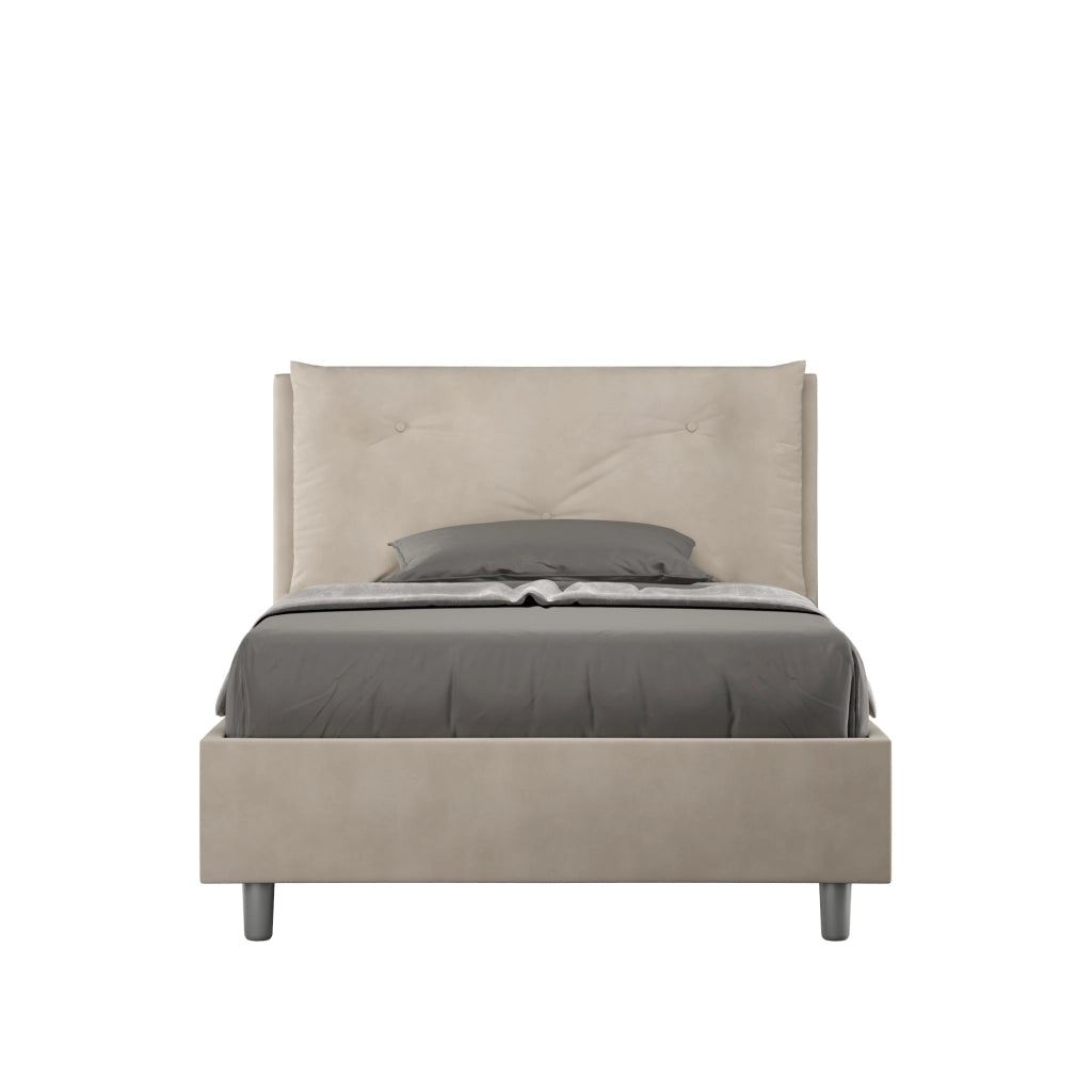 BS COM Letto una piazza e mezza con rete imbottito 130x210 microfibra sabbia Large