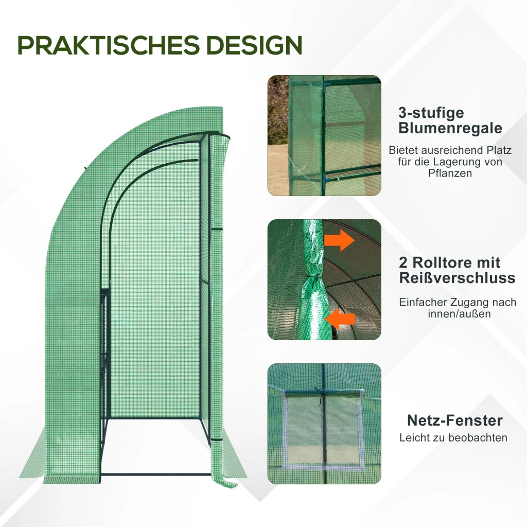 Serra in lamina 200 x 100 x 215 cm con 2 porte, protezione UV, acciaio e PE per la coltivazione di piante, verde