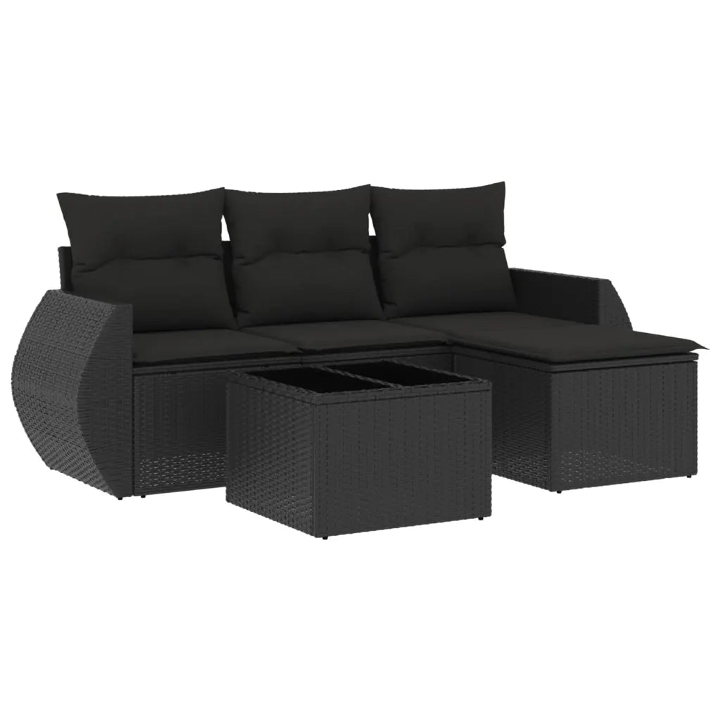 Set Divani da Giardino 5 pz con Cuscini in Polyrattan Nero 3253612