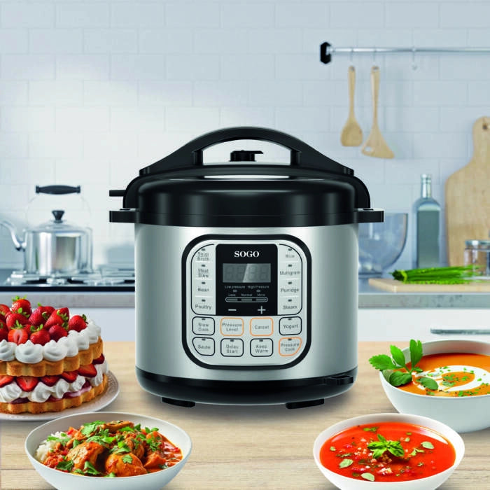 Multicooker a pressione elettrico 6L 1000W con 9 programmi e timer 24h, pentola antiaderente e mantenimento caldo - Sogo