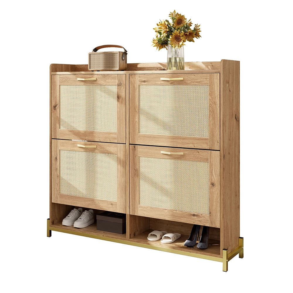 Armadio per scarpe in legno elegante - Xylo - 4 porte in rattan e ripiano superiore