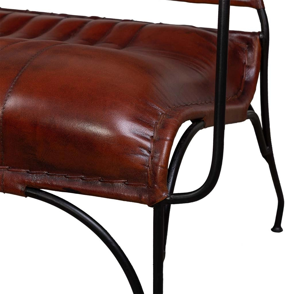 Sgabello in metallo e pelle marrone 112x62x75h