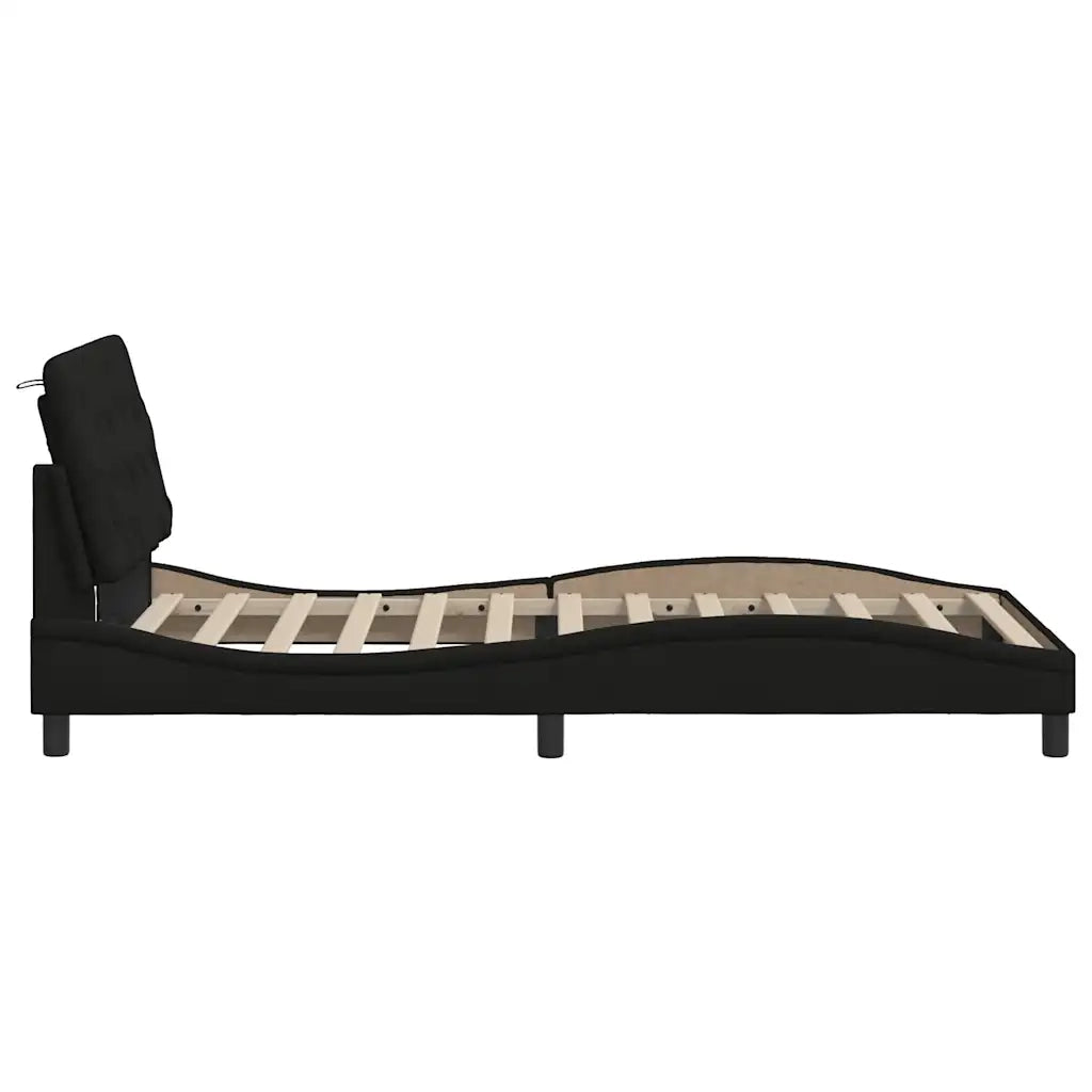Letto singolo | Letto per adulti | Giroletto con LED senza Materasso Nero 100x200 cm in Tessuto