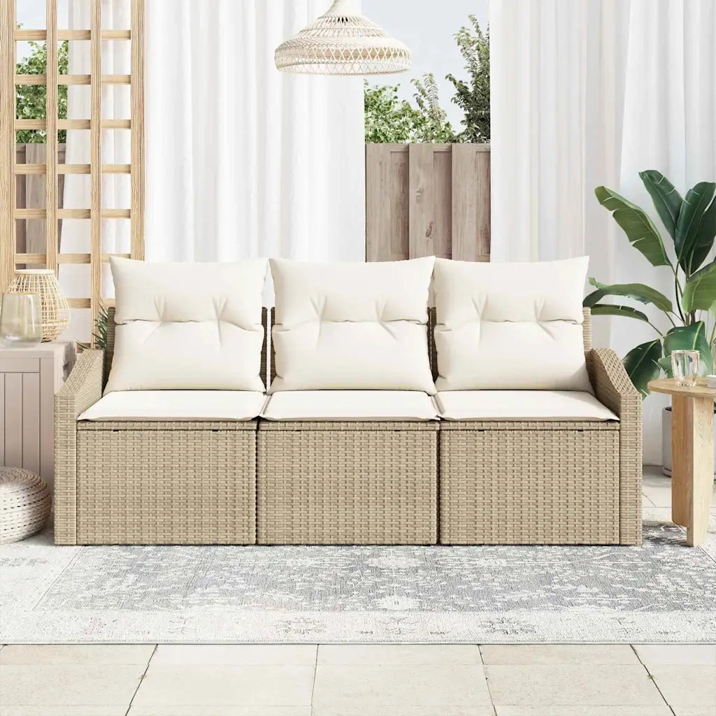 Set Divano da Giardino 3 pz | Set Salotto da Giardino Beige e Bianco polyrattan
