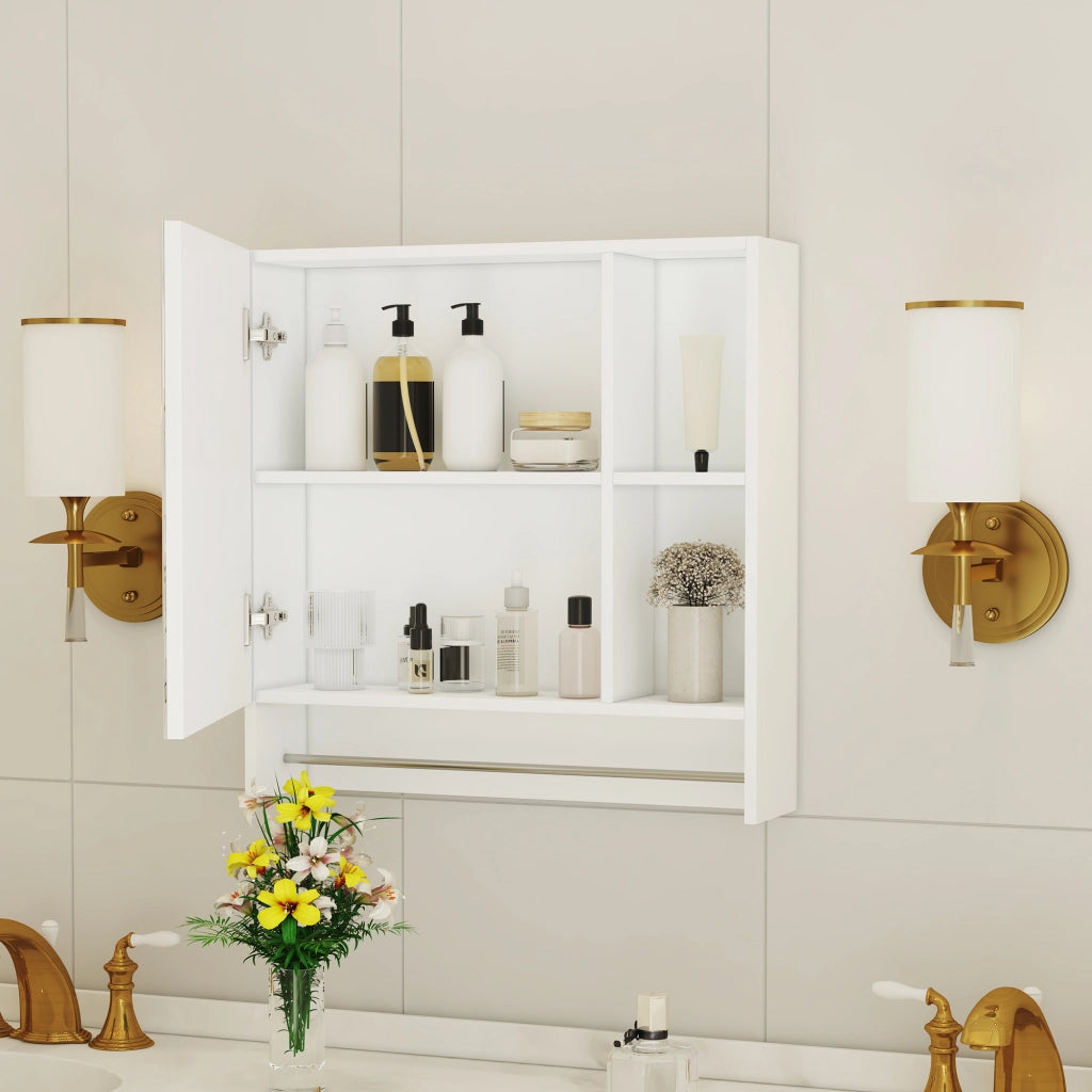 SPECCHIERA DA BAGNO A PARETE Con specchio e ripiani  bianco MDF