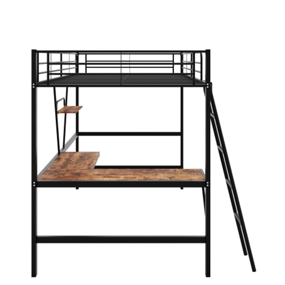 Letto a castello 90x200cm - Xylo - Nero con scrivania a L e scaffale