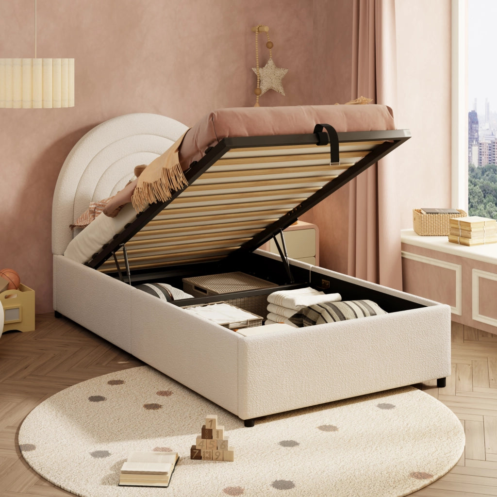 letto imbottito bouclé beige 90 x 200 cm