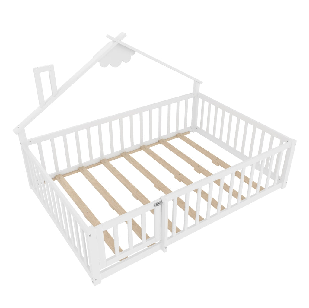 Letto per bambini 140x190 cm con spondino e serratura in pino e MDF bianco