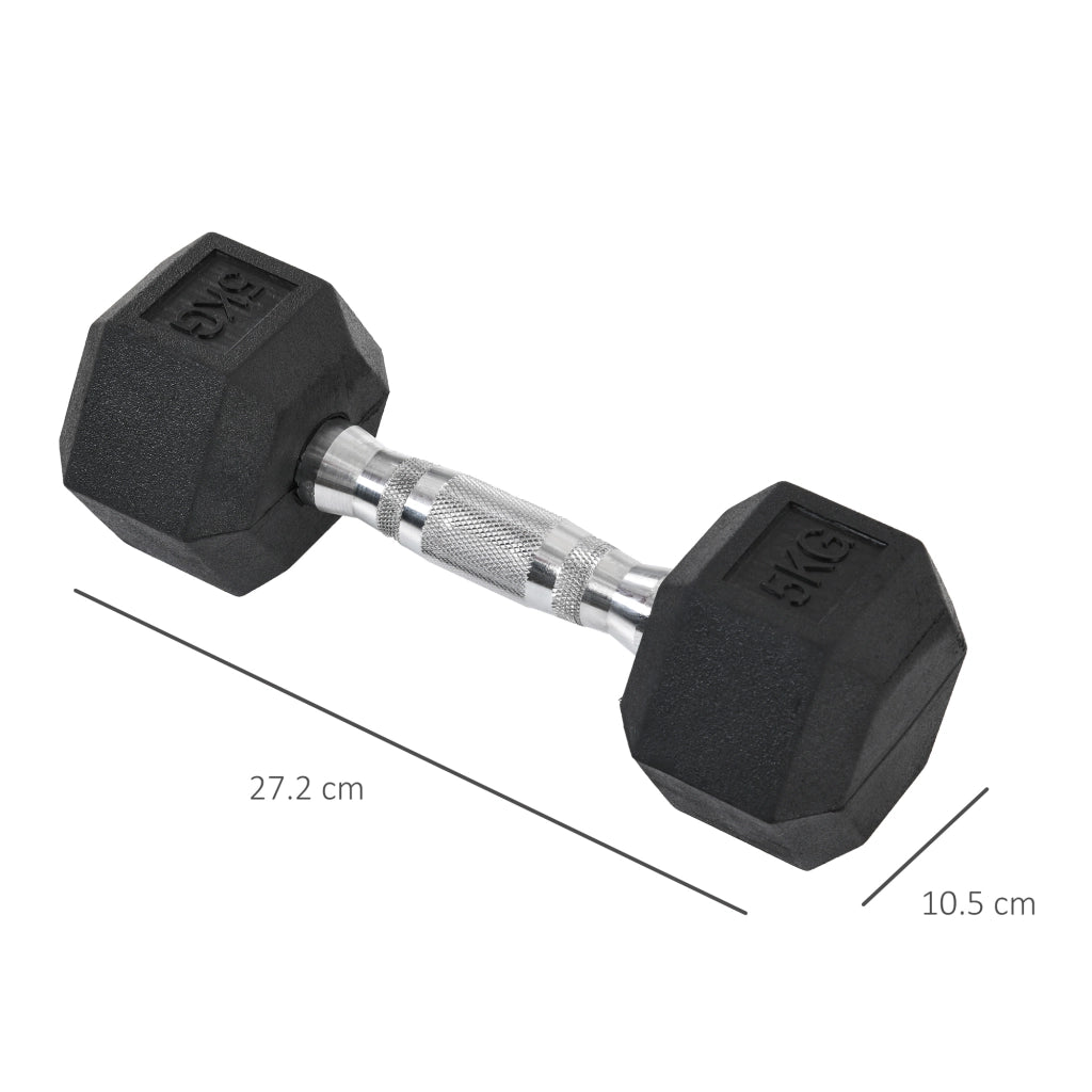 Manubri esagonali, set da 2, 2 x 5 kg, in ghisa con rivestimento in gomma, neri