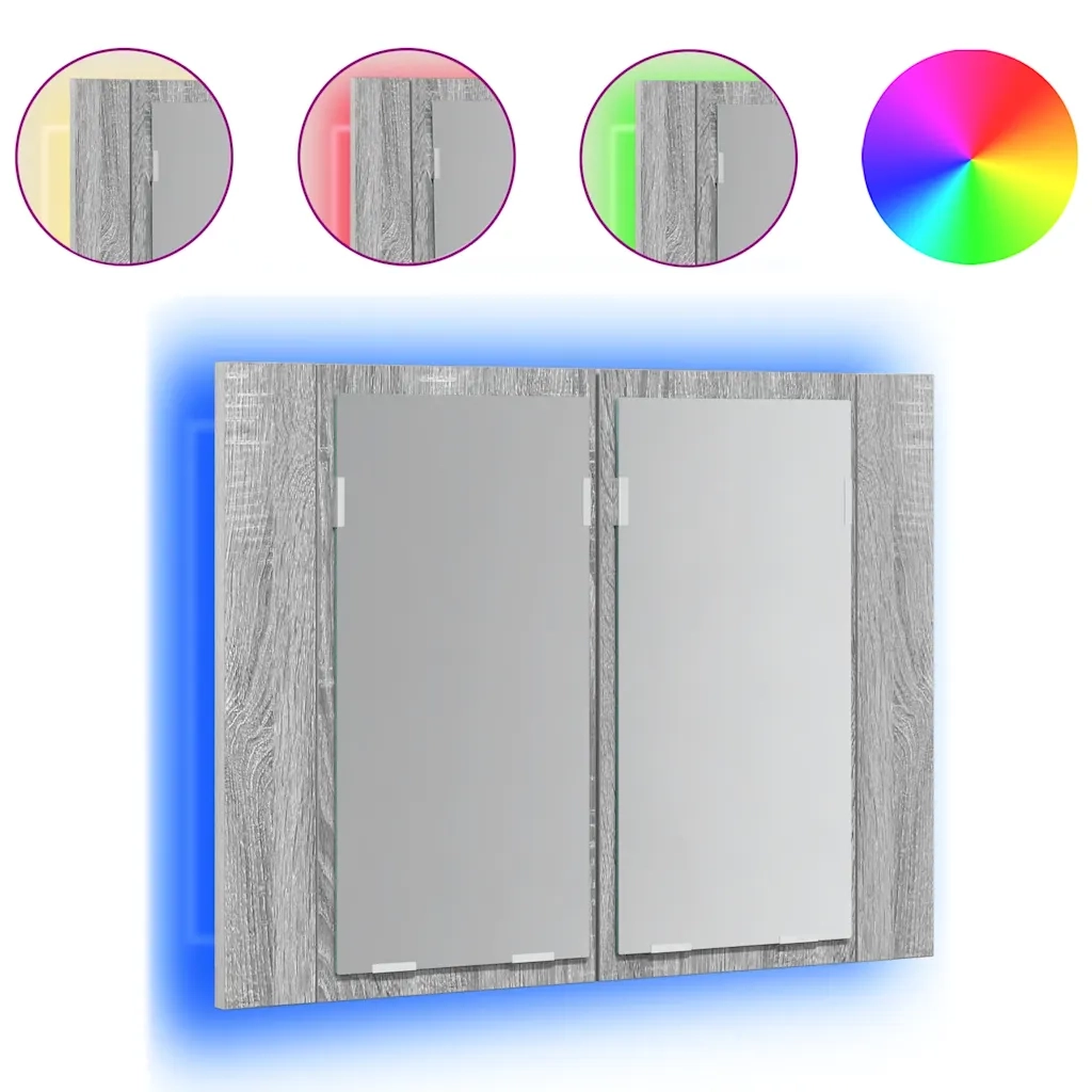 Mobile Specchio LED Grigio Sonoma 60x12x45cm Legno Multistrato 822842