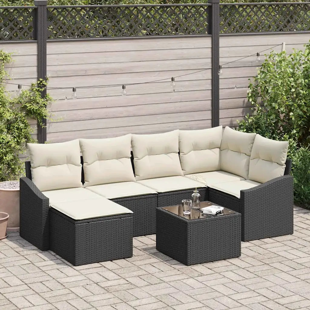 Set di divani con cuscino 7 pcs Nero polyrattan
