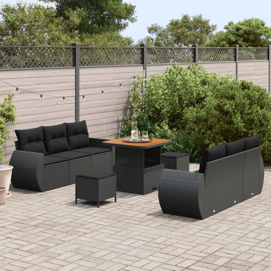 Set Divano da Giardino con cuscino 9 pcs Nero polyrattan 3363774