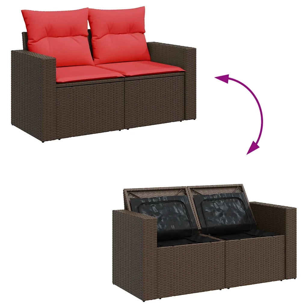 Set Divano Giardino 6 pz con Cuscini Marrone Polyrattan Acacia 3326255