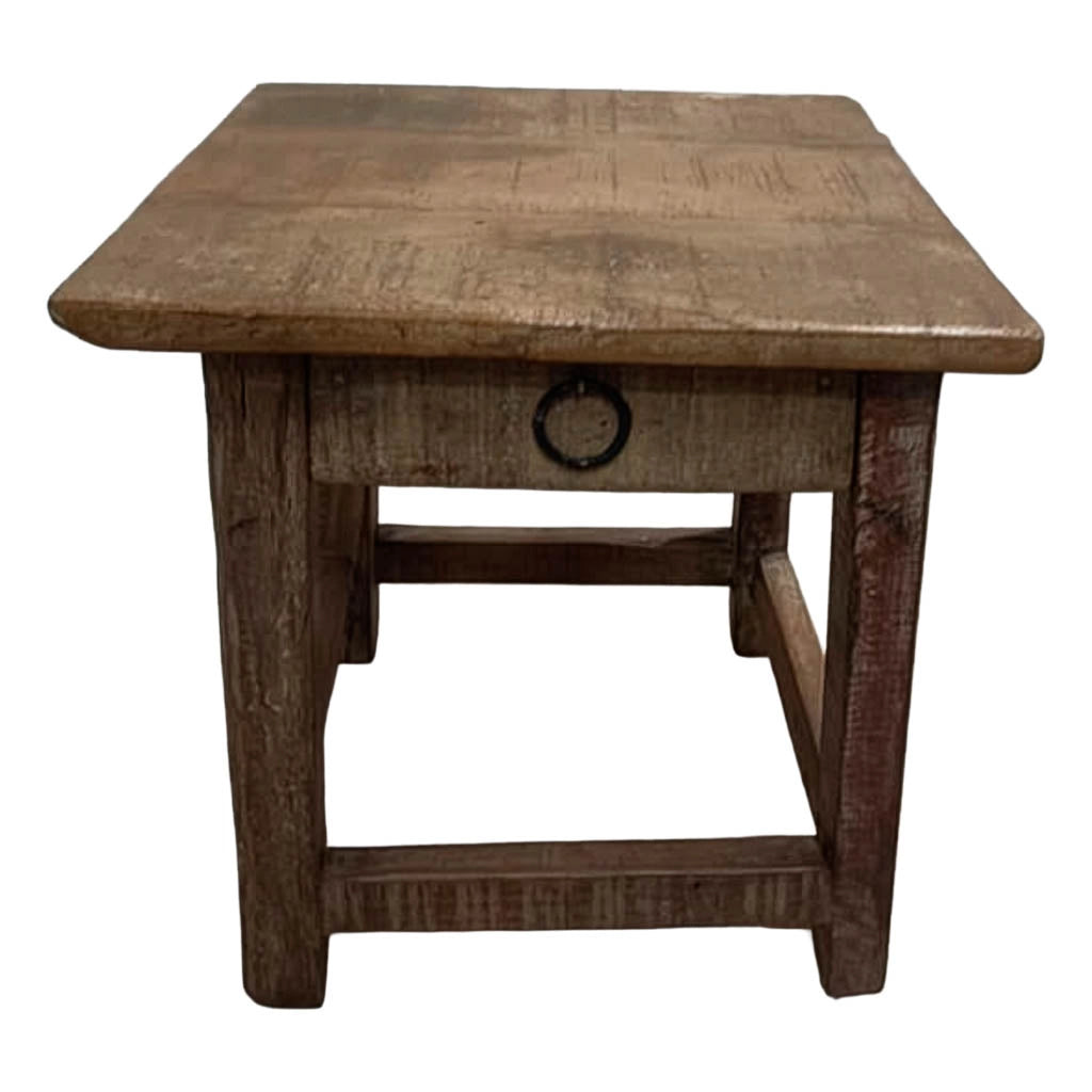 Sgabello con cassetto in legno con finitura artigianale marrone 25x25x29 h cm