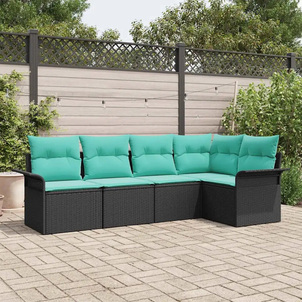 Set Divano da Giardino con cuscino 5 pcs Nero polyrattan 3345366