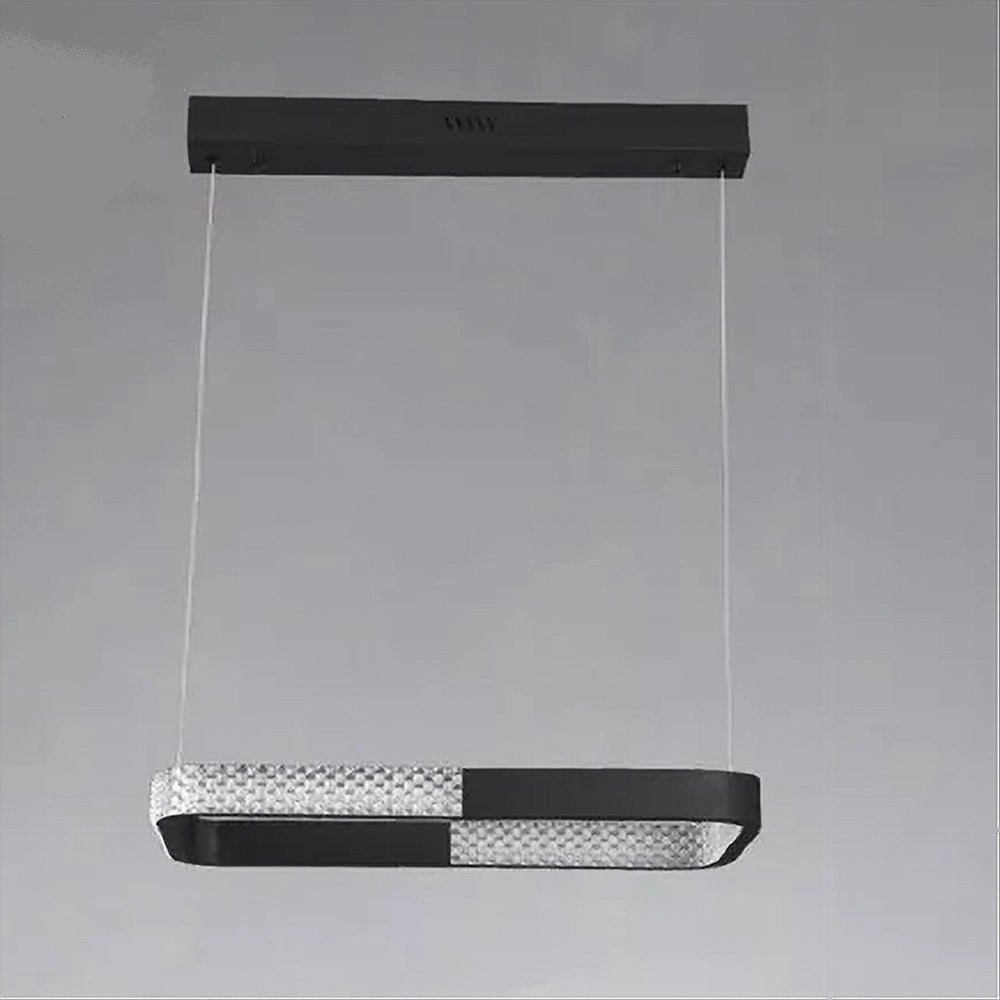 Trade Shop - Lampadario A Sospensione Led 18w Rettangolare Nero Cristallo Telecomando 32019 -