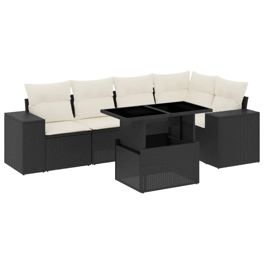 Set Divano da Giardino 6 pz con Cuscini Nero in Polyrattan 3269146