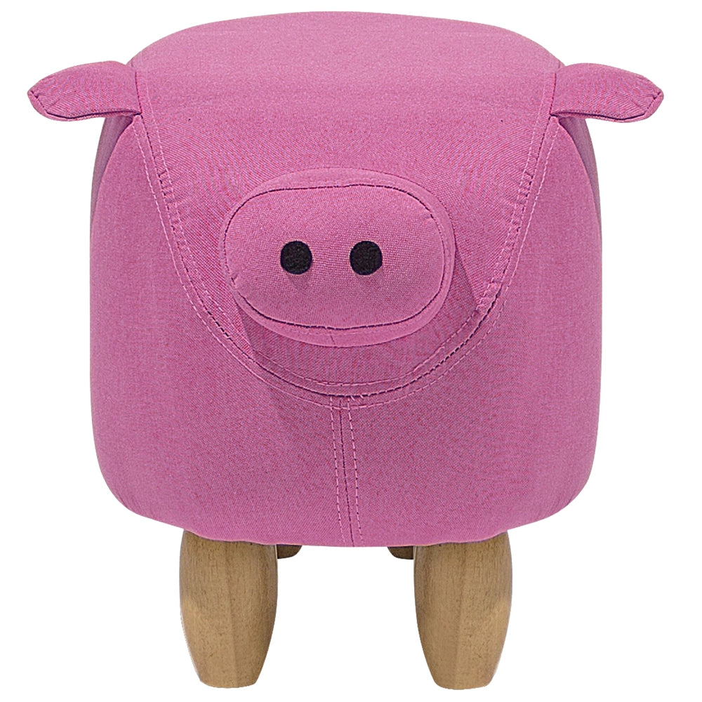 Sgabello per bambini Animale Maialino in tessuto rosa con gambe in legno Poggiapiedi per cameretta