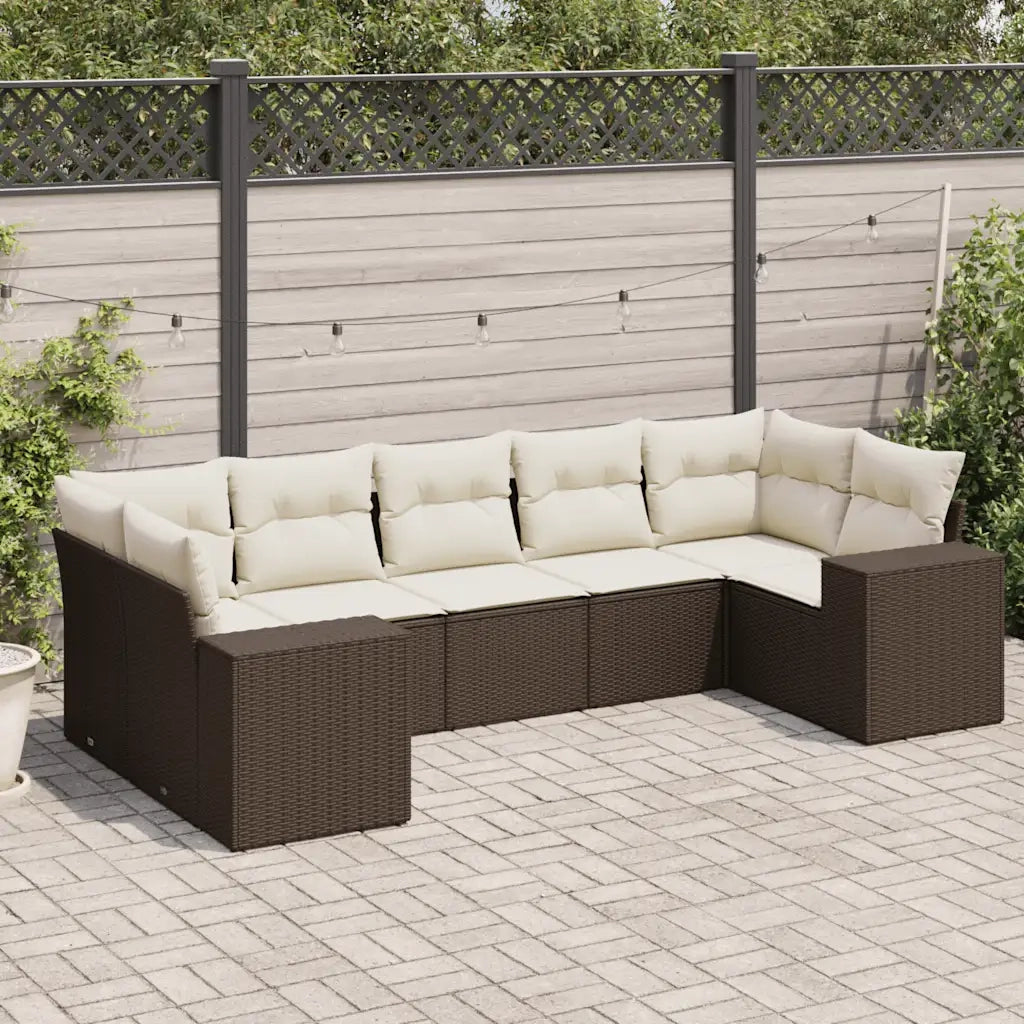 Set Divani da Giardino 7 pz con Cuscini Marrone in Polyrattan 3255330