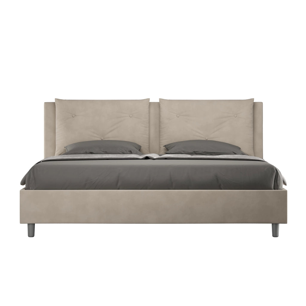 BS COM Letto con rete imbottito 180x200 microfibra sabbia