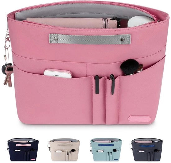 Organizzatore per borse a mano con tasca a zip, borsa in borsa organizzatore impermeabile in poliestere, tasche interne per borse a mano, rosa (M)