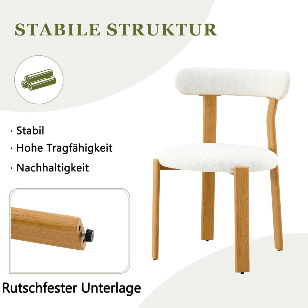 Set di 2 sedie, rivestite in tessuto boucl¨¦ traspirante bianco, schienale ergonomico, gambe robuste con piedini antiscivolo, altezza circa 79 cm, solo