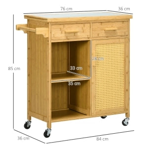 CARRELLO CUCINA 84x36x85 cm Bambù Naturale con cassetti e armadio