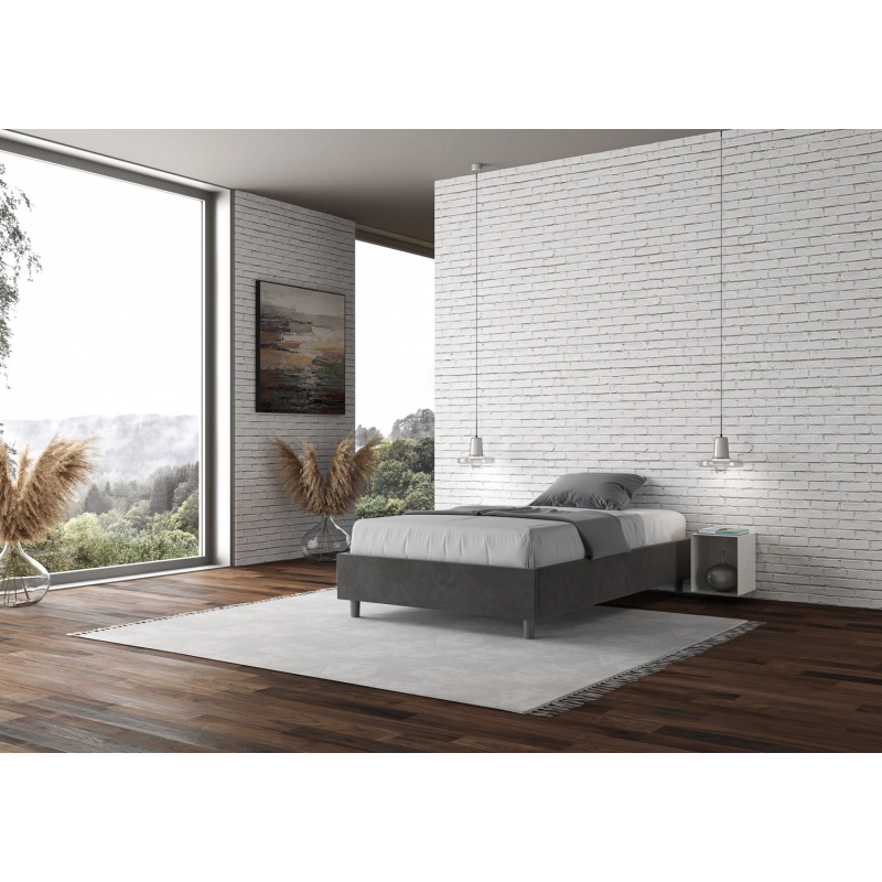 Letto Sommier imbottito 1 piazza e mezza 120x210 cm Azelia - Senza rete,Microfibra,Grigio