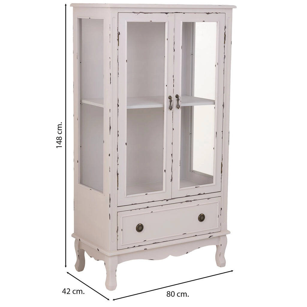 Vetrina in legno con 1 cassetto e 2 ante bianco 80x42x148h cm
