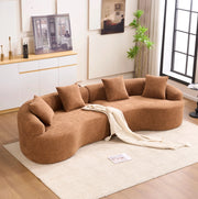 Divano curvo modulare 4 posti in chenille color caramello