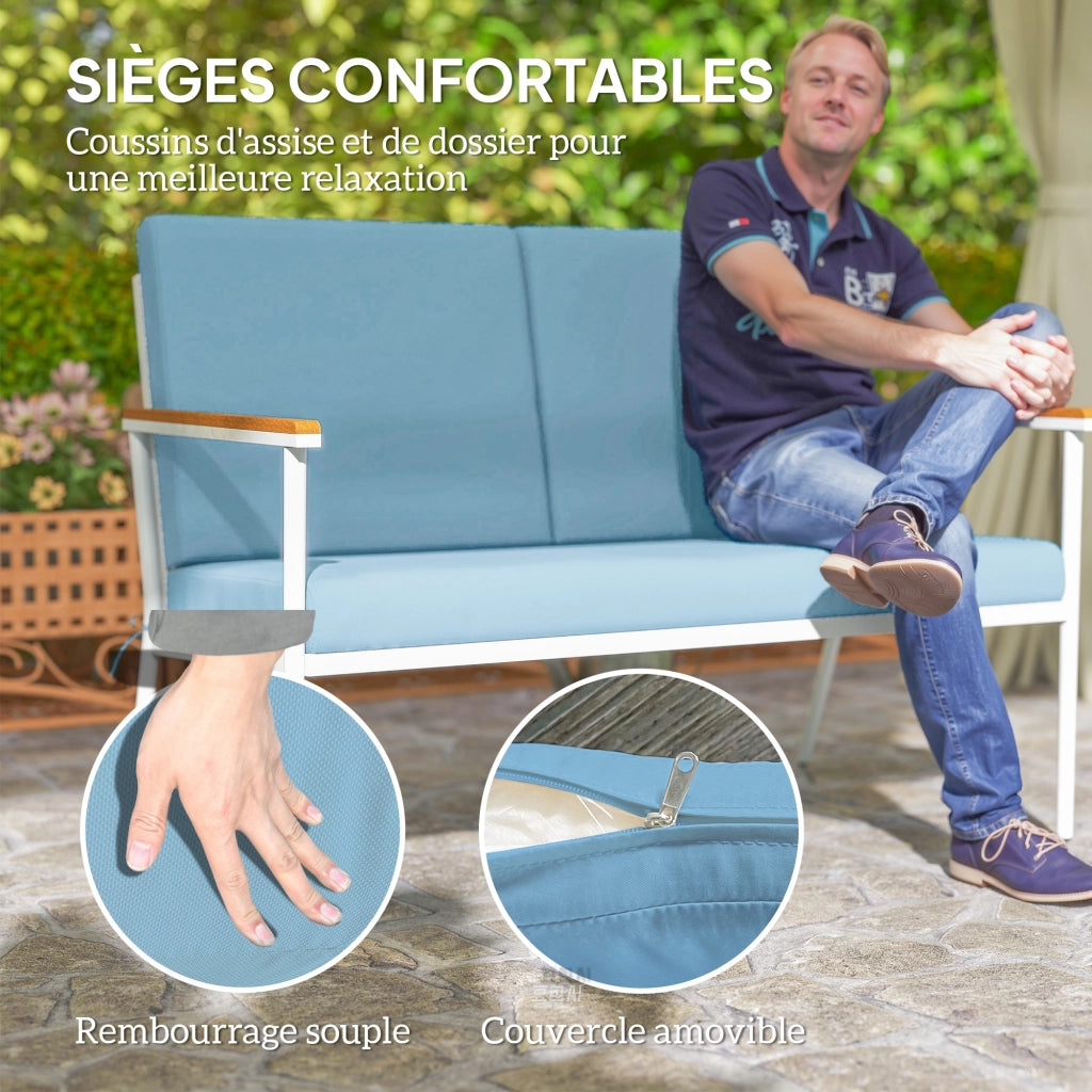 Set giardino 5 pezzi con divano, 2 poltrone e 2 tavolini ¨C Minimal ¨C blu chiaro