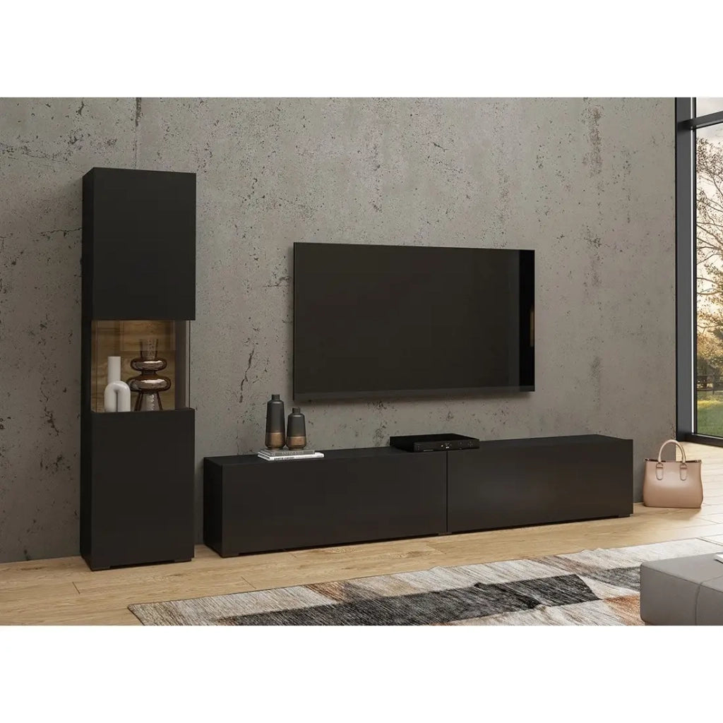 Mobile per TV e vetrina collezione EVA. Colore nero e rovere.