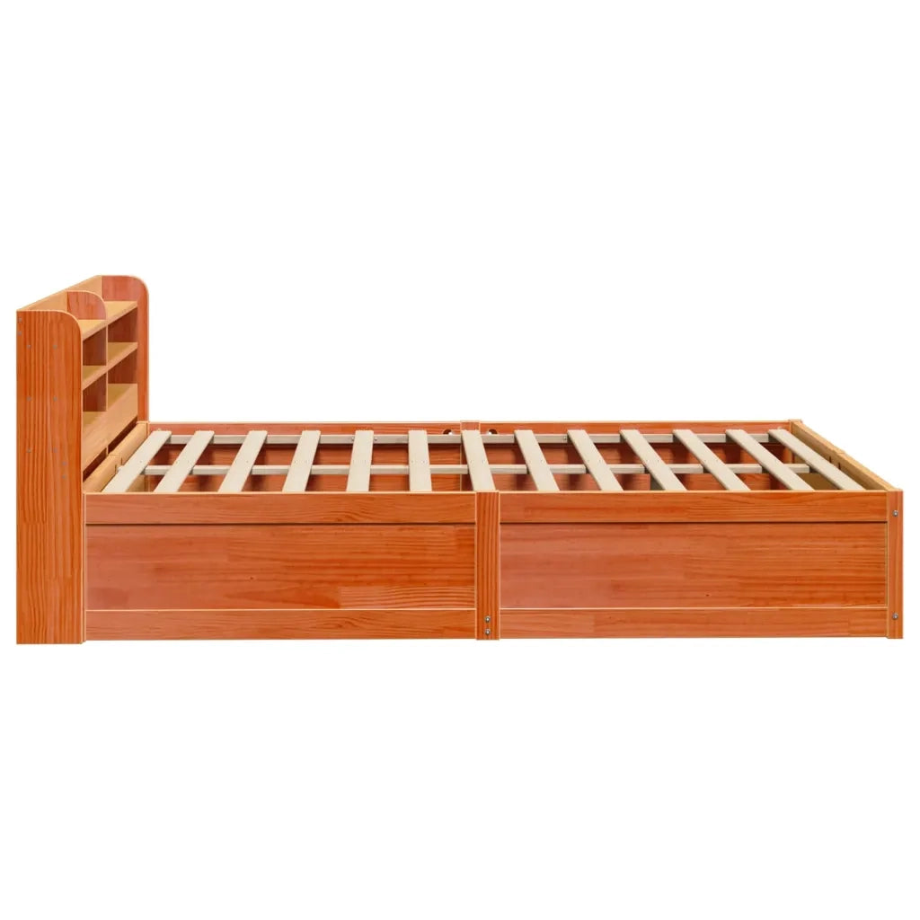 Letto matrimoniale | Letto per adulti | Giroletto con Testiera Marrone Cera 135x190 cm Massello Pino