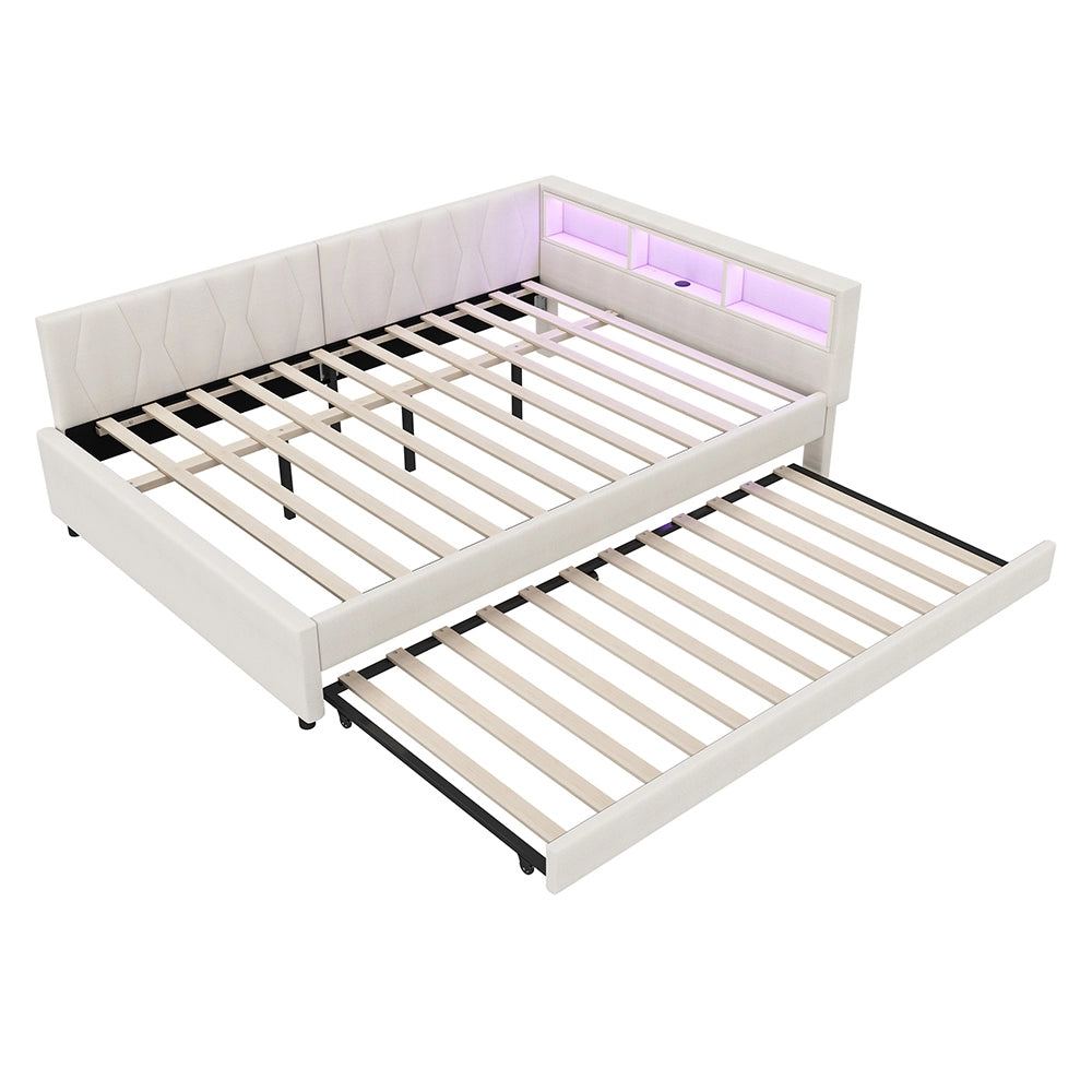 Daybed - Xylo - 140x200 cm LED USB gigogne beige