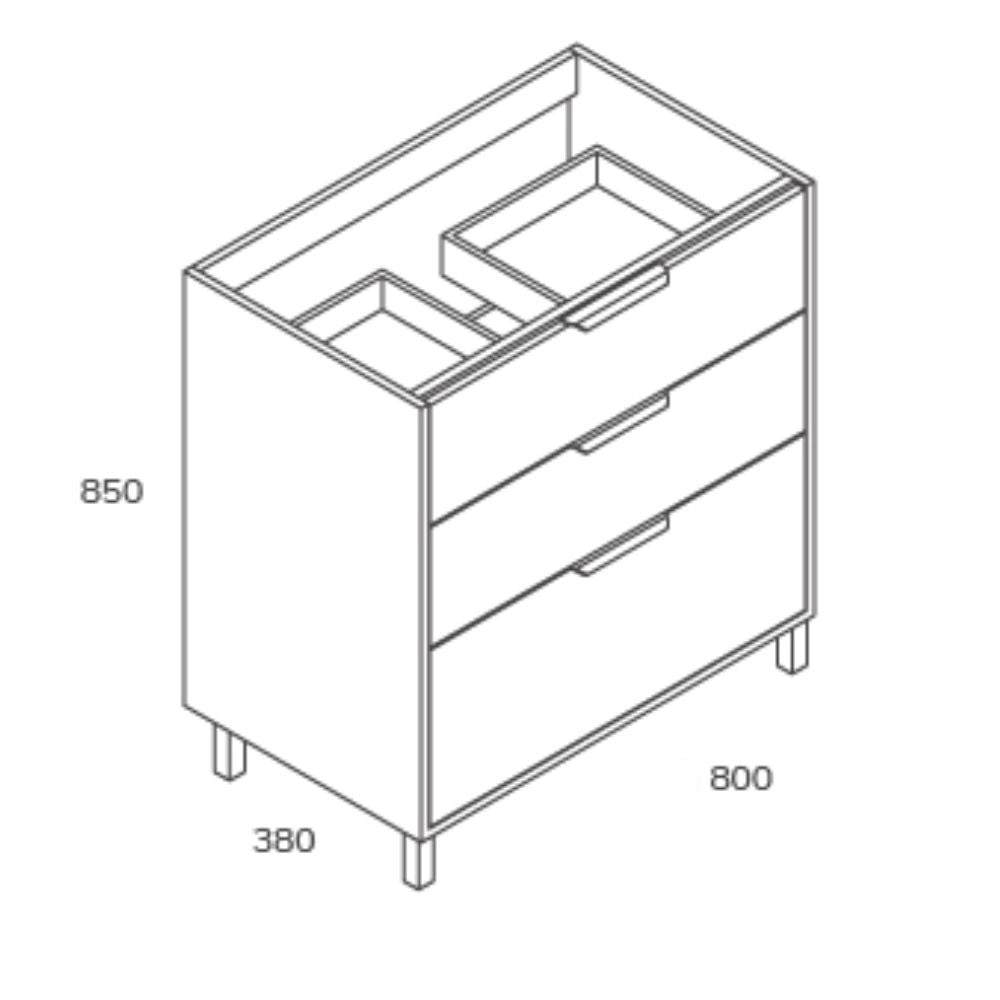 Mobile bagno Triana rovere con 3 cassettoni e lavabo 80x38x85H