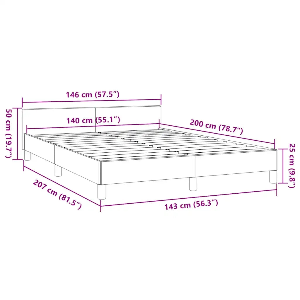 Letto matrimoniale | Letto per adulti | Giroletto con Testiera senza Materasso Nero 140x200 cm