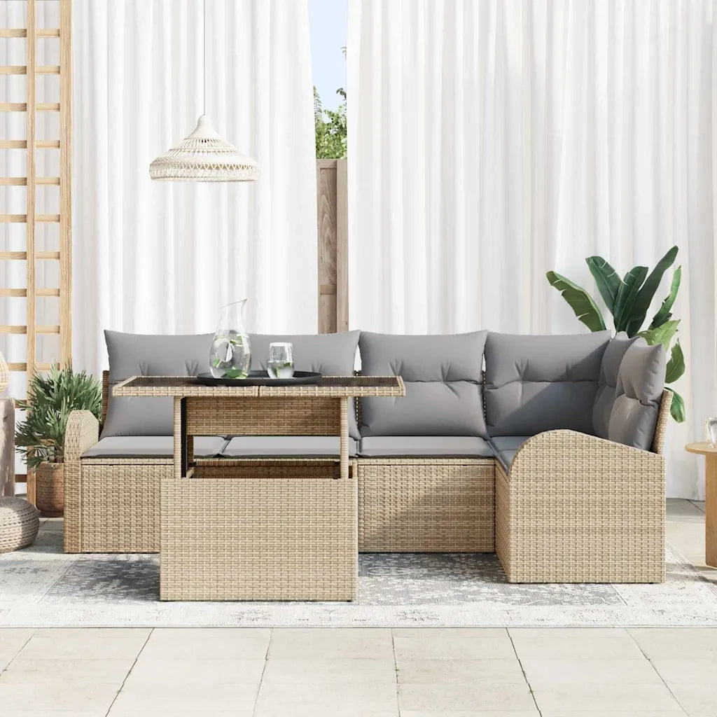 Set Divano da Giardino con cuscino 6 pcs Beige Poly Rattan