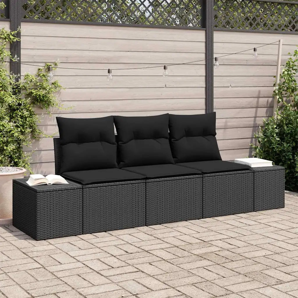 Set di divani con cuscino 3 pcs Nero polyrattan
