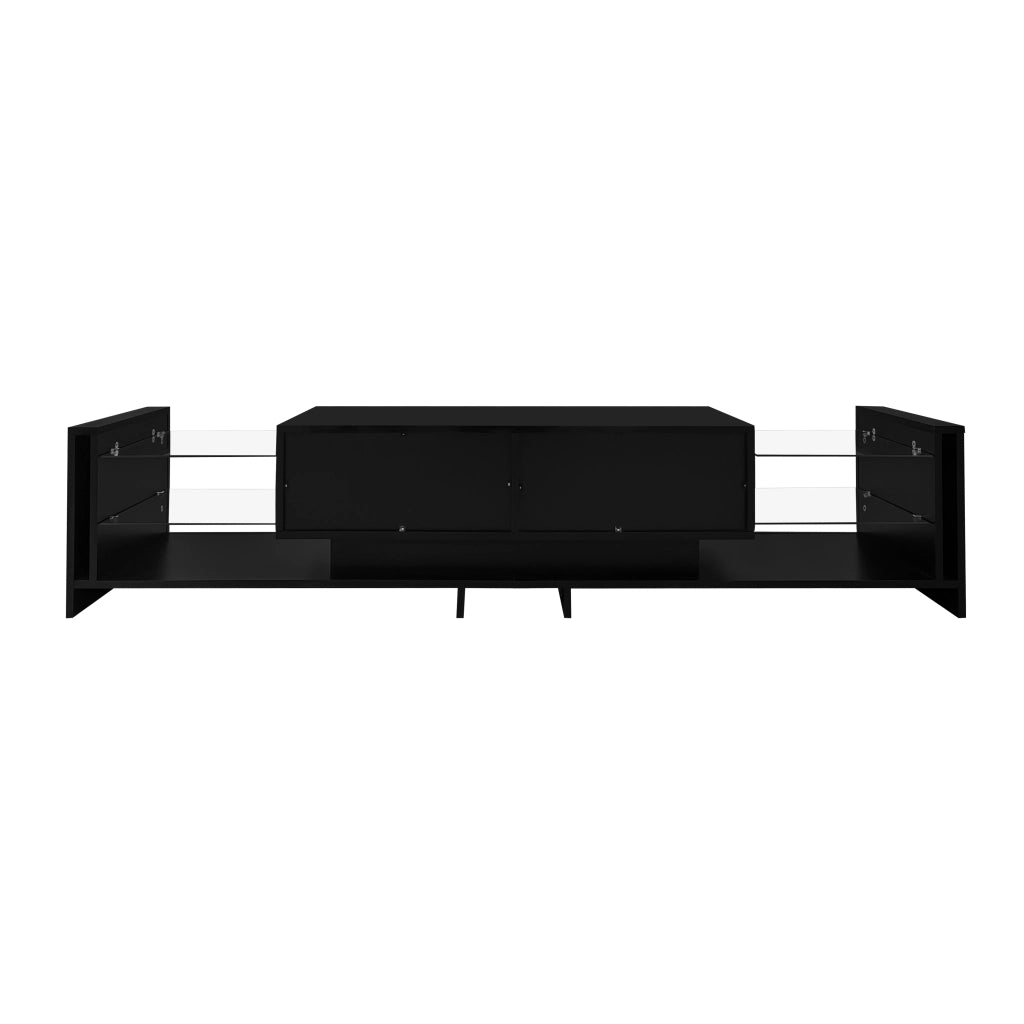 Set TV a parete con tavolino - Zephmum- Nero lucido con luci LED