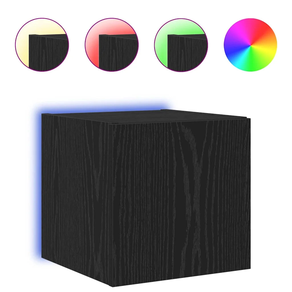 Mobile TV da parete con LED Rovere Nero 30,5 x 35 x 30 cm 893639