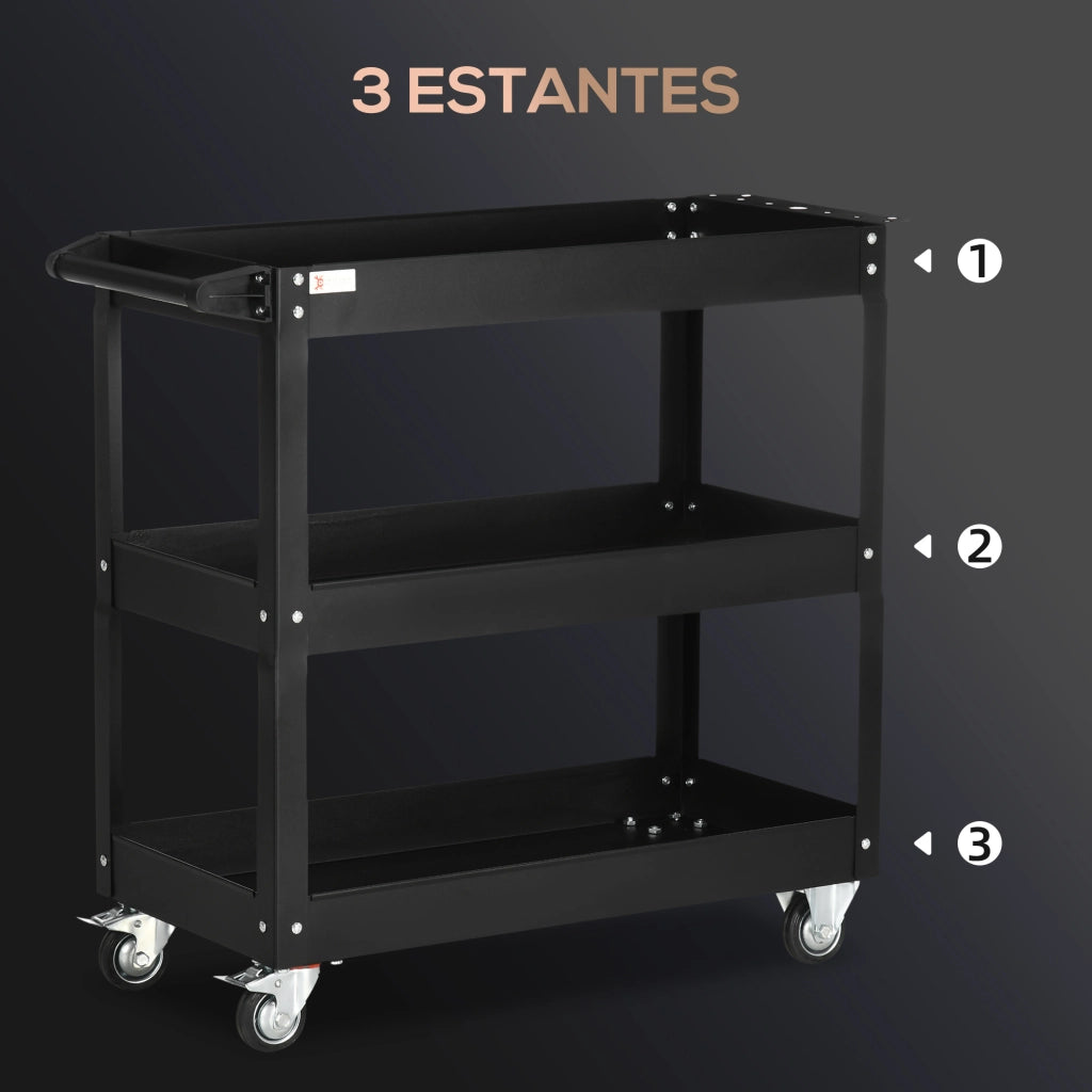 Carrello per Attrezzi con 3 Ripiani ¨C zephmum ¨C 83x35,3x76 cm Nero