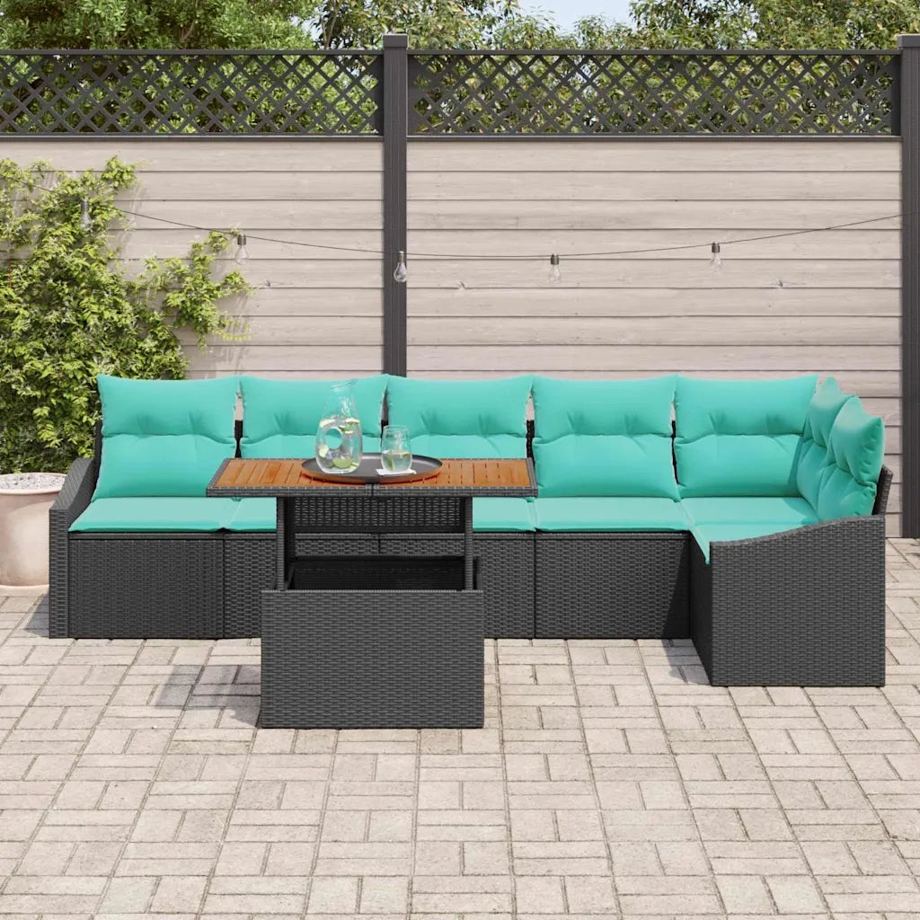 Set da Pranzo per Giardino con cuscino 7 pcs Nero e Verde acqua 3349850