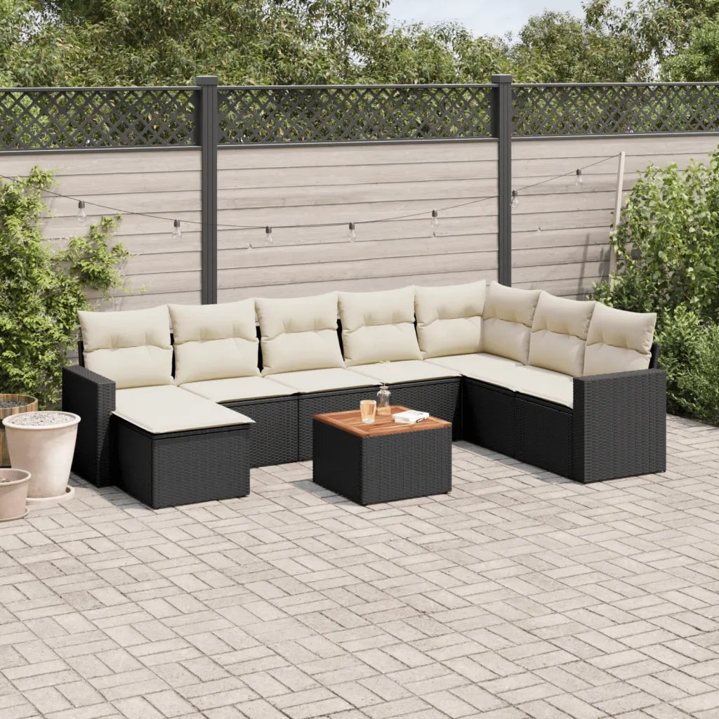 Set Divani da Giardino 9 pz con Cuscini Nero in Polyrattan 3257029