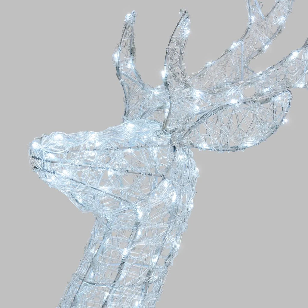 Renna testa ruotata in acrilico, h. 160 cm, led bianco freddo