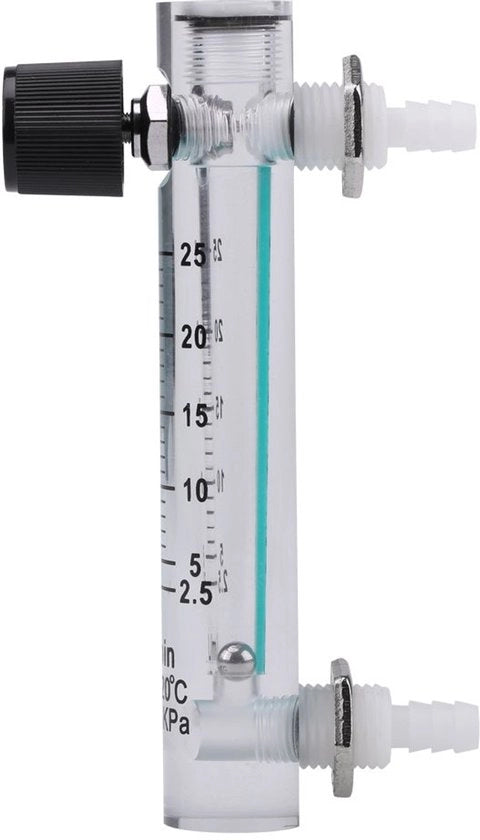 Misuratore di Flusso di Gas 2.5-25LPM - Valvola di Regolazione - Ossigeno - Aria - Gas - Misurazione Precisa - Flusso di Gas